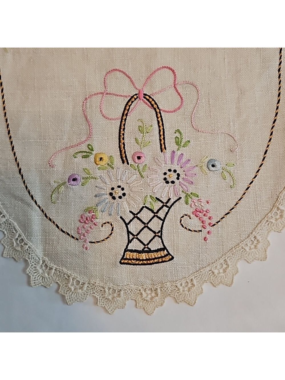 Vintage Hand Stitched Needlepoint Doily Oval Floral - Picture 7 of 17